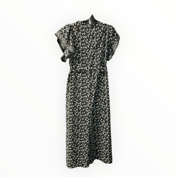 Max Studio Y2K Black floral Jumpsuit Culotte SZ L Women Pocket Button Up Flare - Picture 5 of 7